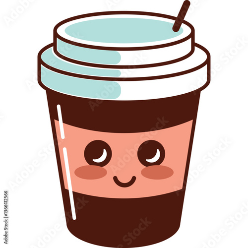 Kawaii Iced Coffee Cartoon Illustration