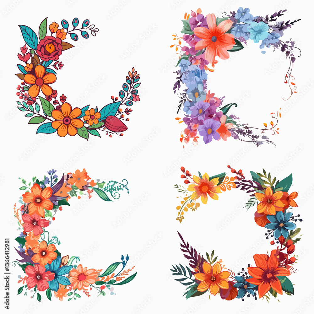 Obraz premium A set of four floral designs, each with a different color scheme