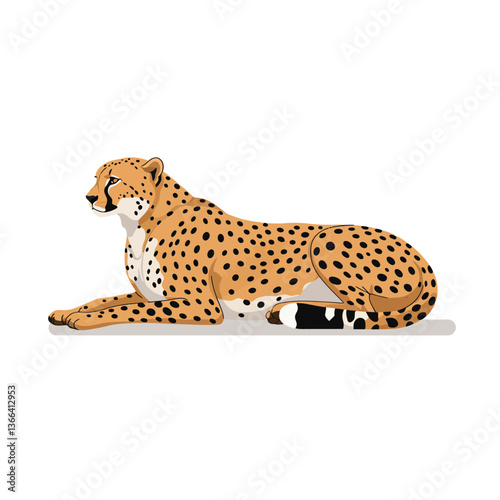 Cheetah resting gracefully on a light surface in a flat vector art style, showcasing its distinctive spots and serene demeanor in a minimalist design