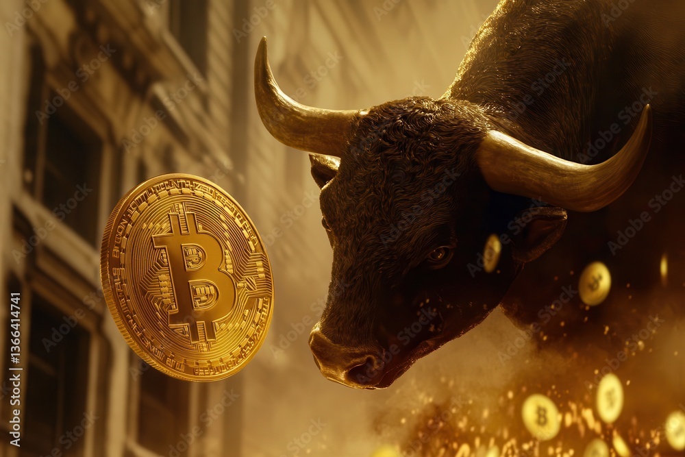 Bullish Momentum with Bitcoin in Dynamic Illustration Symbolizing Volatile Market.