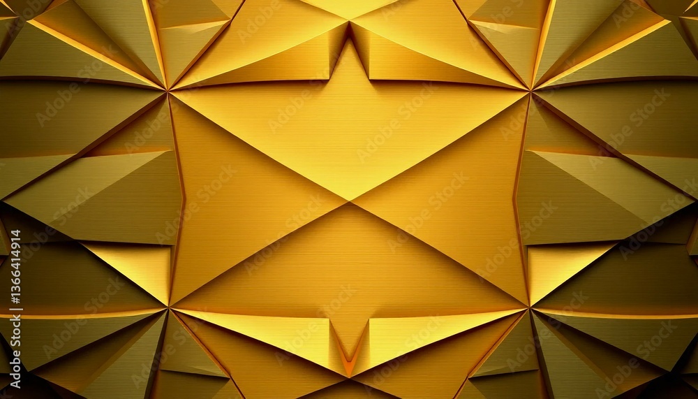 Fototapeta premium Futuristic golden triangles pattern on an abstract yellow-orange backdrop