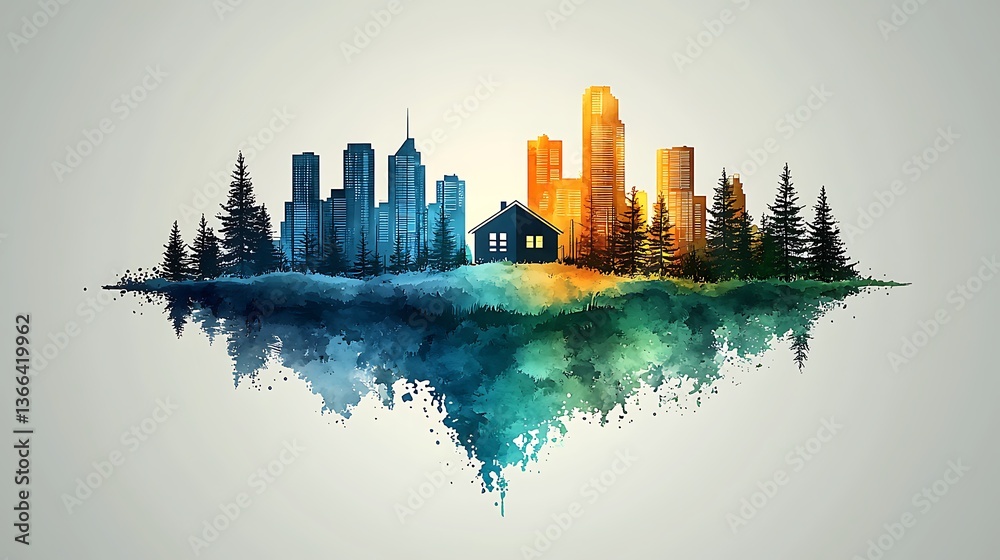 Obraz premium Cozy home surrounded by trees and city high resolution photo