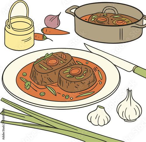 osso-buco-braised veal shanks milanese vector artwork