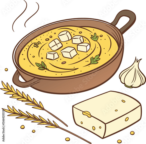 polenta taragna - buckwheat polenta with cheese-a vector artwork
