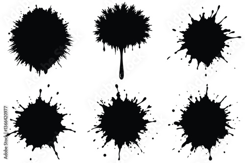 Paint Splatter & Drip Vector Set, Splash Brush
