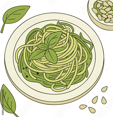 trofie al pesto-twisted pasta with pesto liguri vector artwork