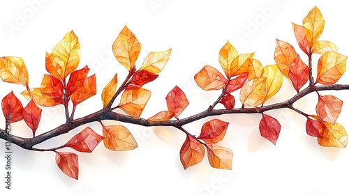 Detailed illustration of colorful fall leaves branch high resolution photo