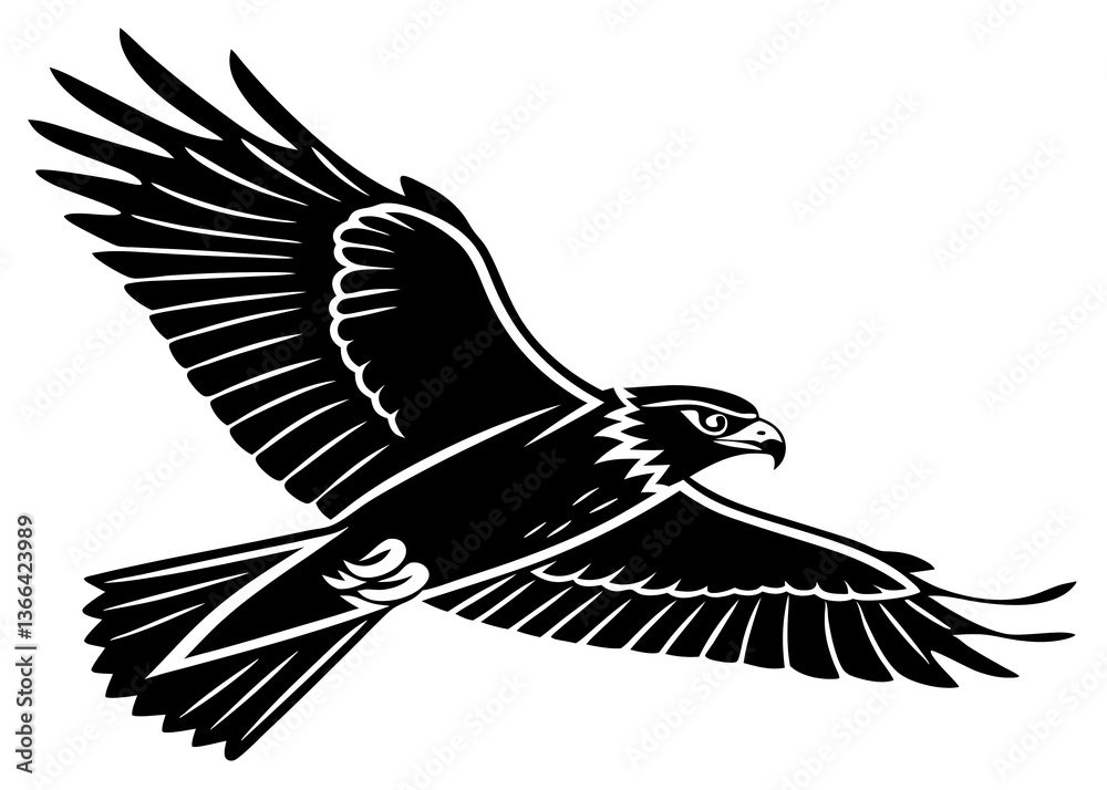 Naklejka premium Aggressive eagle vector illustration flying predator bird silhouette with open wings powerful pose