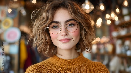 Young woman with glasses and a stylish, trendy,  casual look