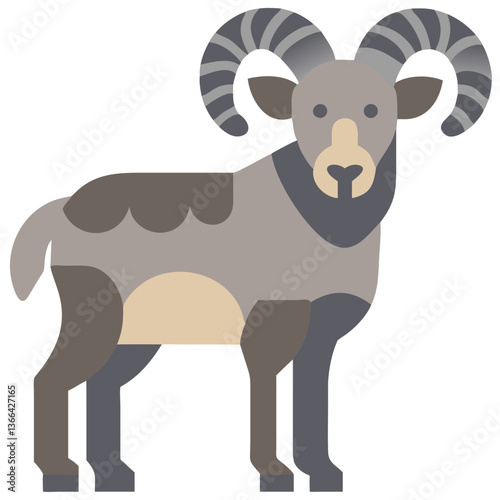 Stylized Mouflon Sheep Illustration, Flat Design