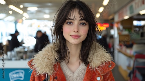 Young woman with short hair and blush