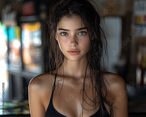 Young woman with wet hair, natural beauty