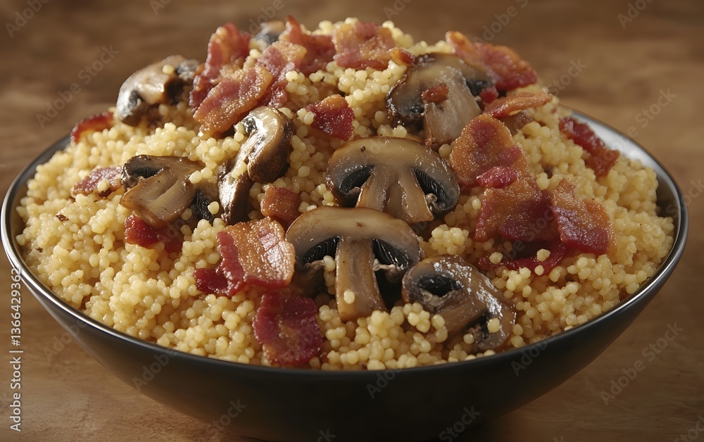 Delicious Mushroom Bacon Couscous Recipe Image Delicious Mushroom Bacon Couscous Recipe Image