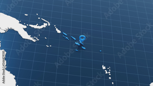Quadro su tela Blue Solomon Islands 3d map with pointer pin surrounded with other countries in white