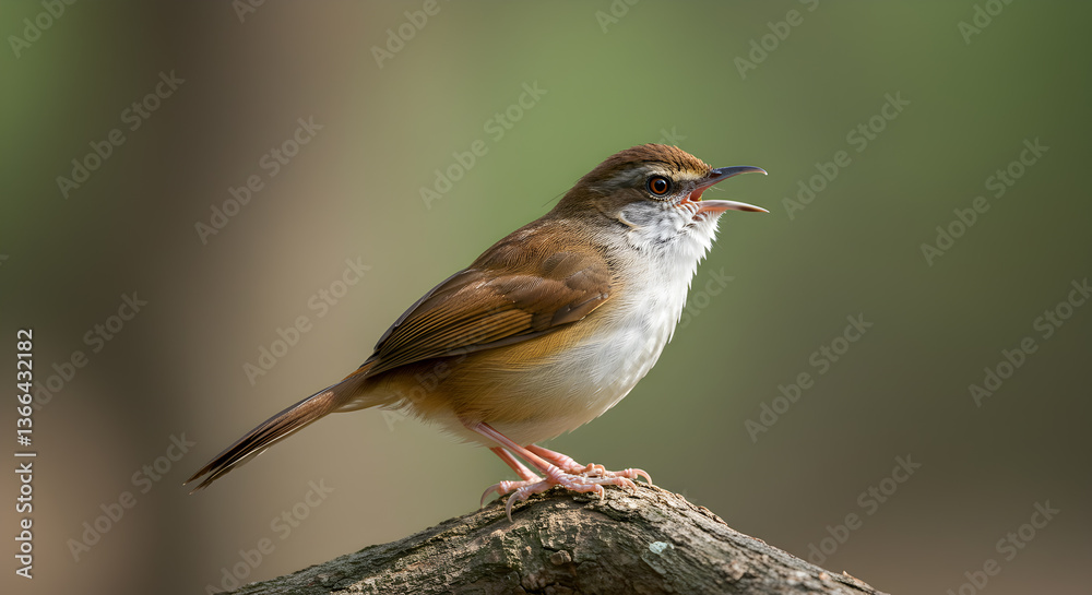 Obraz premium Vibrant Tawny-flanked Prinia Calling Out from Its Perch in the Wilderness