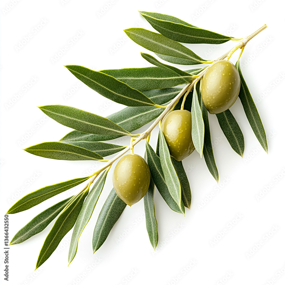 Obraz premium Olive Branch: The image showcases a vibrant olive branch, complete with fresh green leaves and ripe olives, a symbol of peace, prosperity, and natural beauty. 