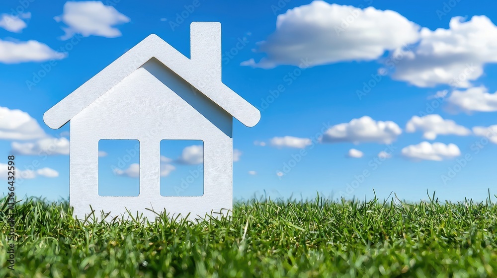 House model in grassy field, blue sky background. Ideal for real estate House model in grassy field, blue sky background. Ideal for real estate