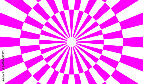 Bright pink and white radial burst pattern with concentric rays for vibrant backgrounds digital graphics and pop art inspired designs