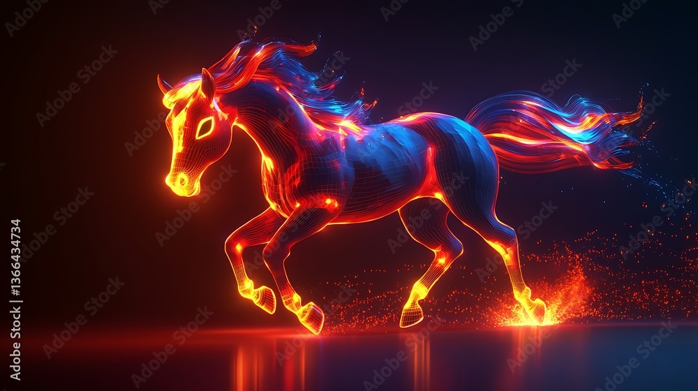 Fiery horse with digital lightning details high resolution photo Fiery horse with digital lightning details high resolution photo
