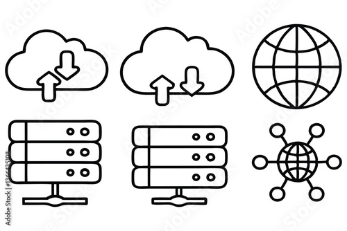cloud computing web line icon set 
