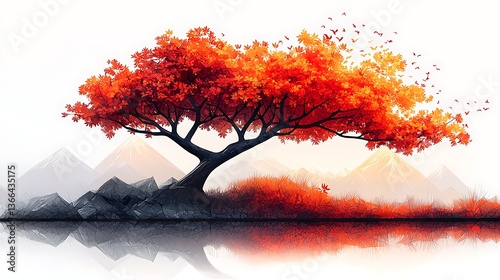 Fiery maple tree graceful breeze high resolution photo