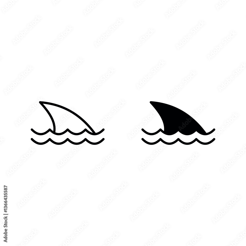 Obraz premium Shark fin vector icon set color editable