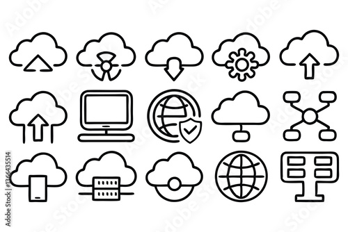 cloud computing web line icon set 
