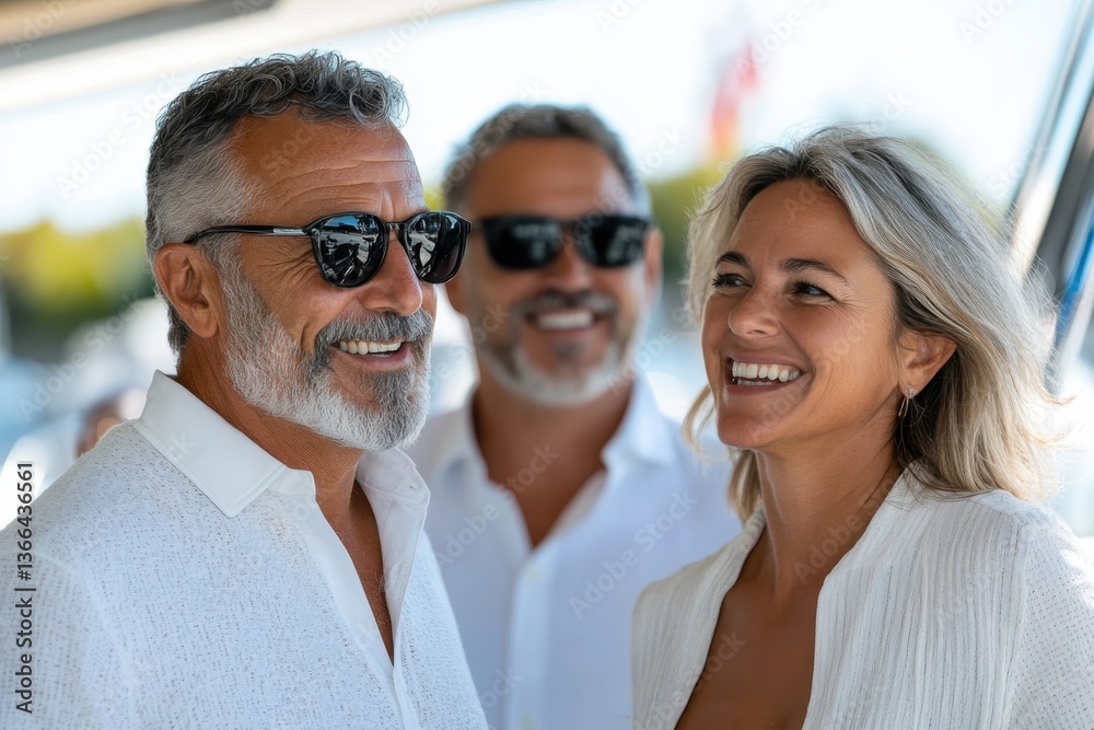 A cheerful group of friends enjoys their time on a boat, radiating joy and camaraderie as they bask in the sun, enhancing the essence of friendship and adventure. A cheerful group of friends enjoys their time on a boat, radiating joy and camaraderie as they bask in the sun, enhancing the essence of friendship and adventure.