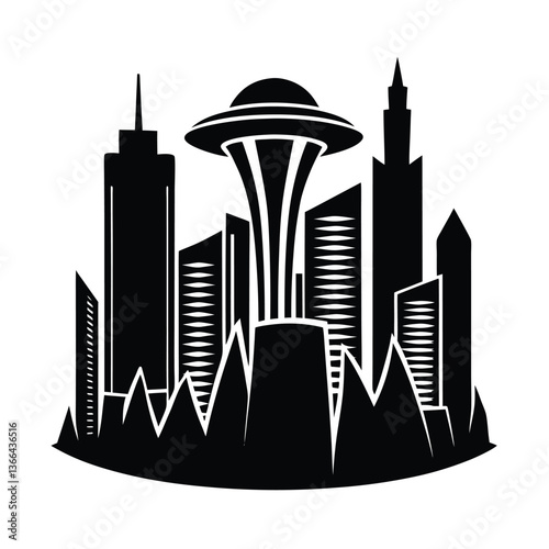 Silhouette of a city skyline with buildings and skyscrapers in a vector illustration style