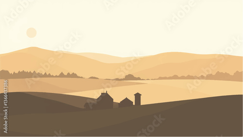 Farm landscape. Vector illustration. 