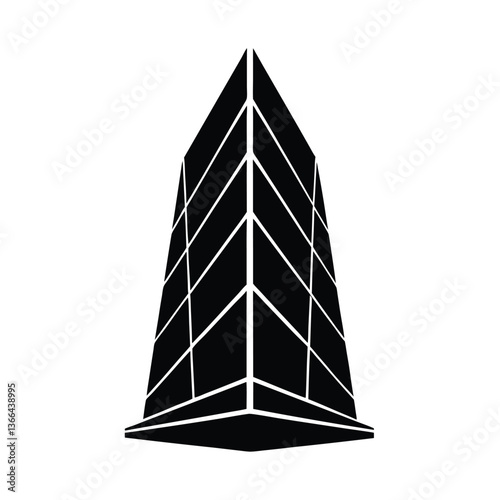 Modern architecture showcases a tall glass office building with a blue sky reflection in its triangular skyscraper shape