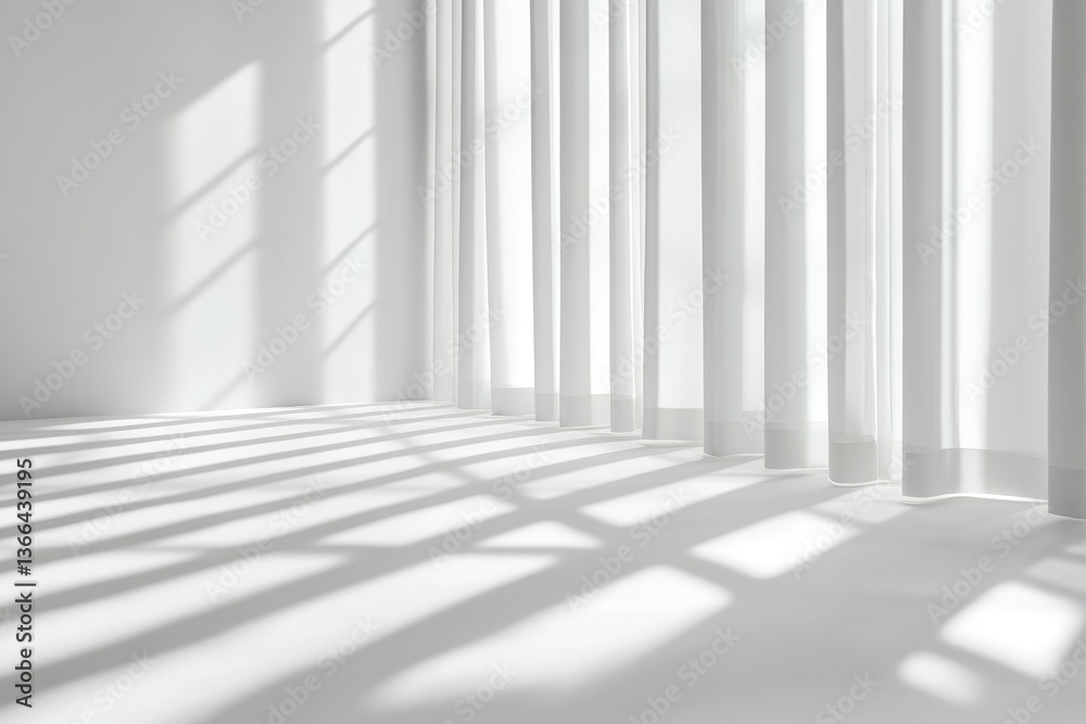 Obraz premium A minimalist interior space featuring tall white columns casting long shadows on the floor. creating a serene atmosphere. ideal for modern architectural photography
