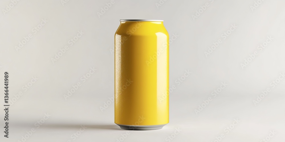 A can placed on a pure white background, the can reflecting soft light, creating a simple and modern atmosphere A can placed on a pure white background, the can reflecting soft light, creating a simple and modern atmosphere