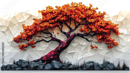 Glowing fall leaves on redwood tree high resolution photo