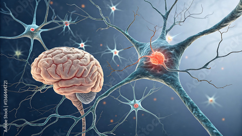 Memory lapses, forgetting things, degenerative disease. Brain problems. Parkinson and alzheimer desease. Mental health. Stroke, synapses and neurnons interaction. 3d render 