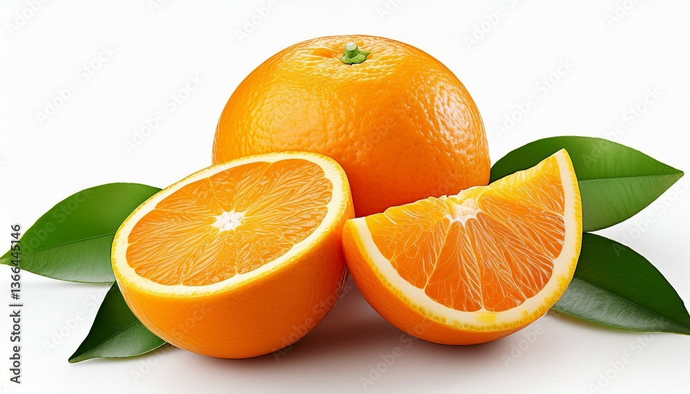 orange with leaves on white orange with leaves on white