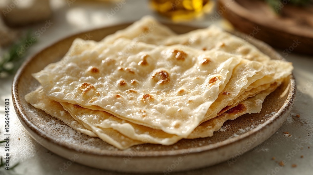 Stack of freshly made flatbreads, simple and versatile, on a textured surface Stack of freshly made flatbreads, simple and versatile, on a textured surface