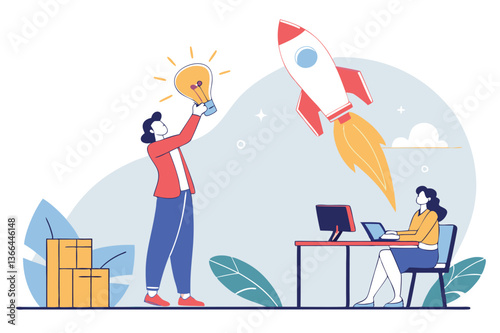 Collection set off entrepreneur business idea creating startup company, start new business with creativity