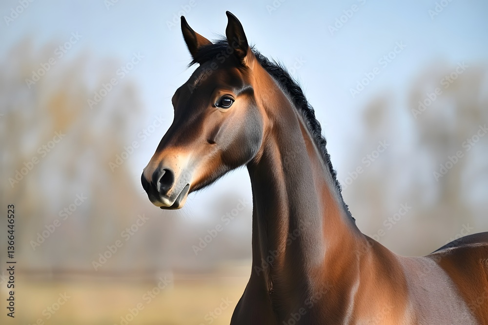 Obraz premium Stunning Chestnut Young Horse Portrait Outdoors