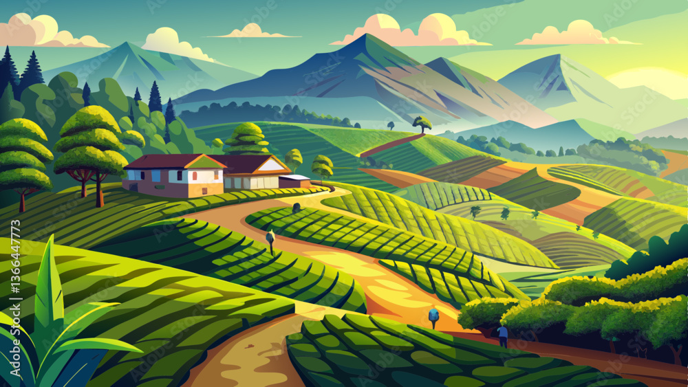 Obraz premium landscape in the mountains Tea plantations in Munnar, Kerala, India tourism photography generative