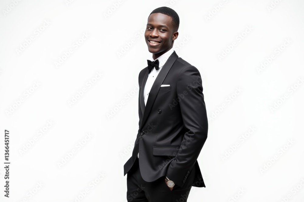 Half-Length (Waist-Up) portrait of young stylish smiling Senegalese male model in formal wear isolated on pure white background looking at camera Half-Length (Waist-Up) portrait of young stylish smiling Senegalese male model in formal wear isolated on pure white background looking at camera