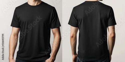 Blank black men's t-shirt front and back view