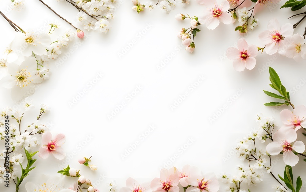 Obraz premium Beautiful Spring Blossom Frame White Background