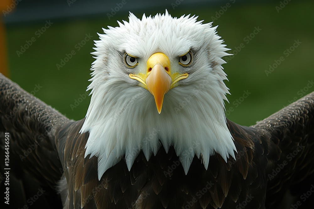 Obraz premium A majestic eagle soaring gracefully against a clear blue sky, showcasing its impressive wingspan and powerful flight.