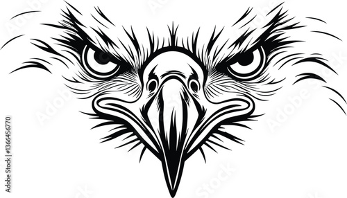 Simple Eagle face vector | Angry blade eagle front side | Falcon head vector | Powerful eagle head view | Hawk face vector design suitable for t-shirt and many more.