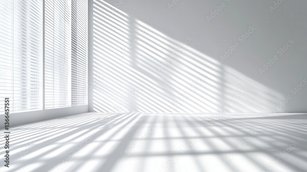 Fototapeta premium Empty White Room with Sunlight Shadows