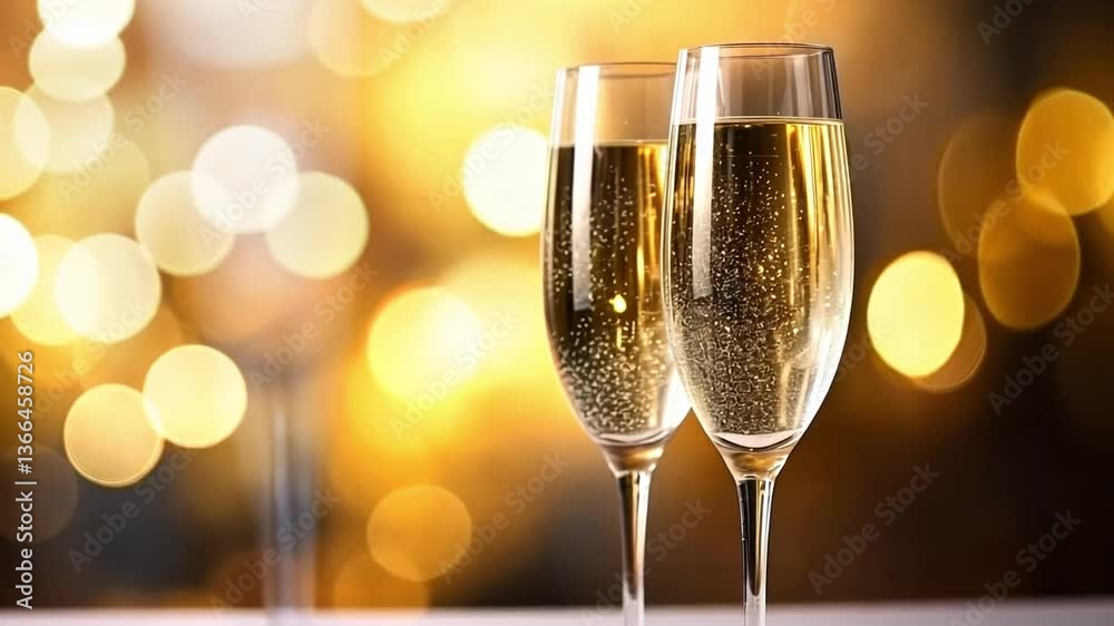 Two elegant glasses filled with sparkling beverage sit invitingly amid a warm, festive atmosphere. Golden lights create a cheerful backdrop, perfect for enjoying special moments Two elegant glasses filled with sparkling beverage sit invitingly amid a warm, festive atmosphere. Golden lights create a cheerful backdrop, perfect for enjoying special moments