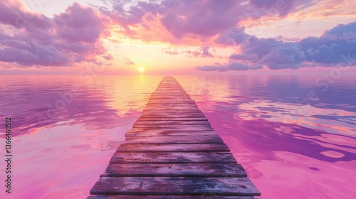 plank road IN THE MIDDLE OF THE SEA at a neon sunset