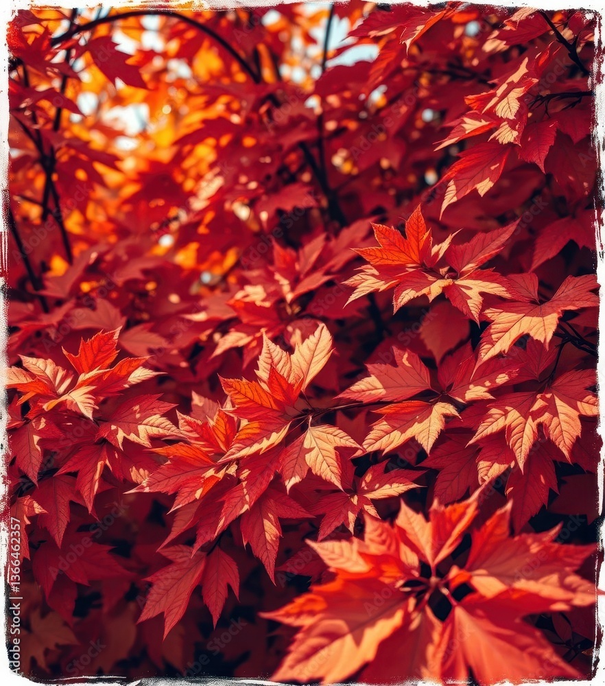 Fototapeta premium Retro-styled autumn leaves, warm tones, grunge texture, texture, november, retro