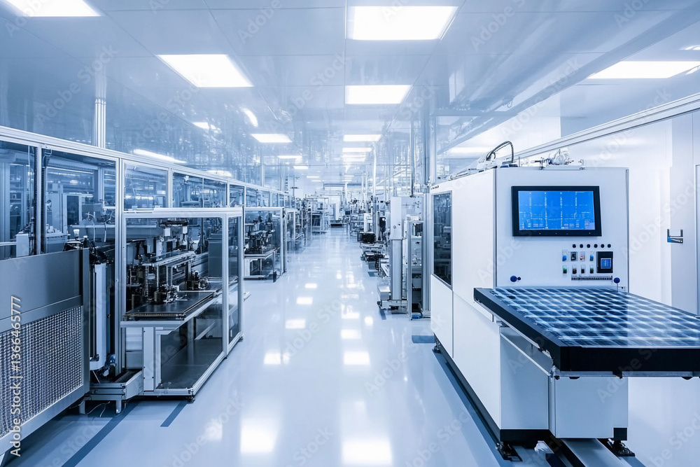 Modern semiconductor factory interior with advanced machinery Generative AI